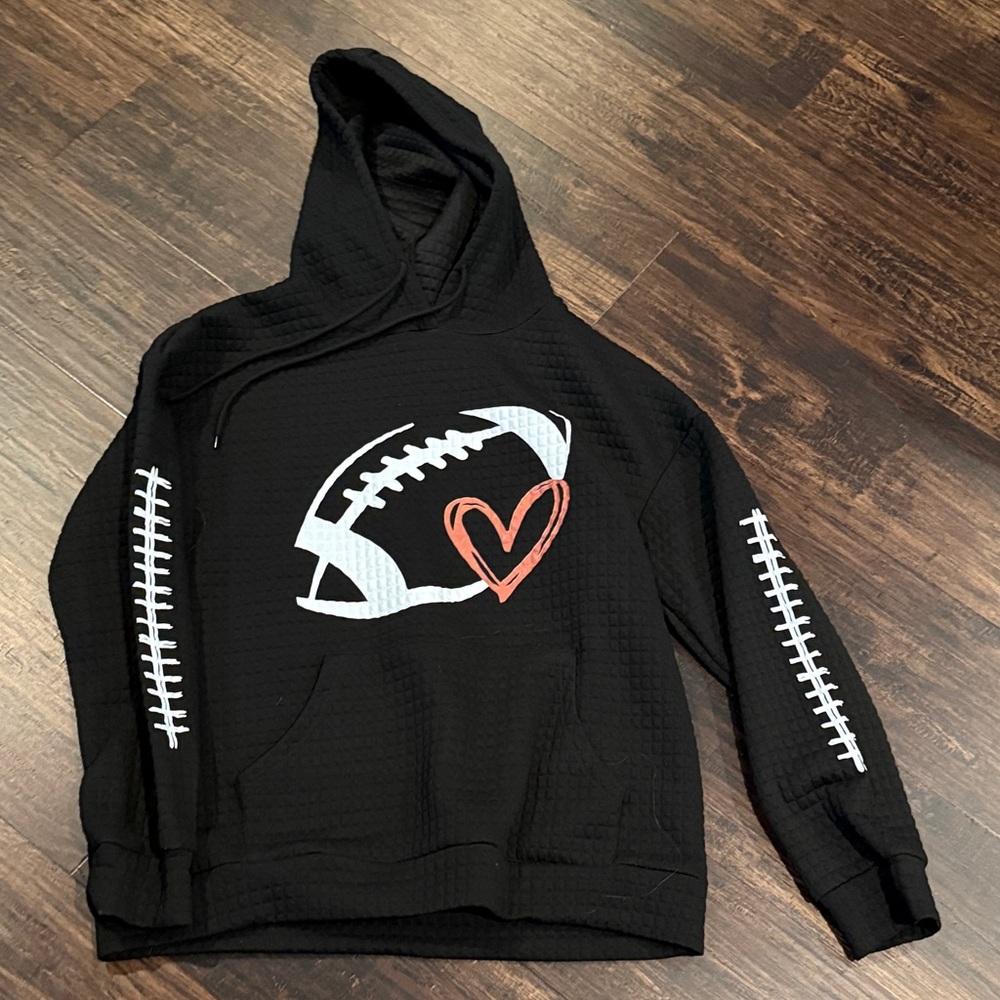 Black Hoodie with Football and Heart Graphic